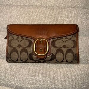Coach bleaker signature jacquard checkbook wallwt